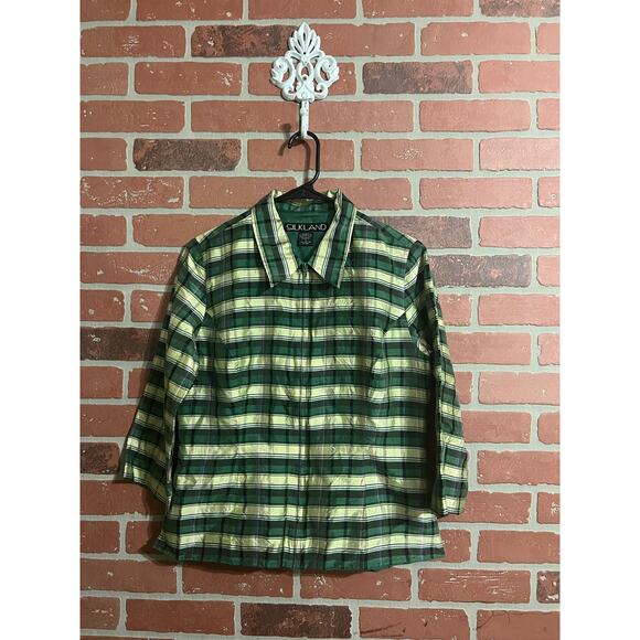 SILKLAND | Green Plaid Silk Zip Up Jacket - Picture 1 of 6